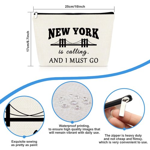 New York Travel Gift Makeup Bag NYC Gift for Girls Women Souvenir Zipper Cosmetic Bag New York City Themed Vacation Present Girls Trip Weekend Present Travel Toiletries Pouch