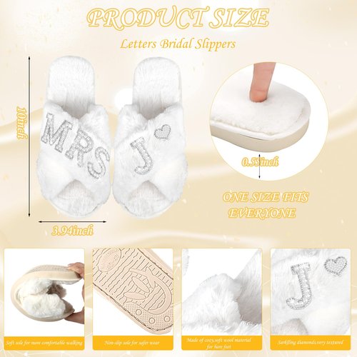 Tkifoda Personalized Initial Letter J MRS Wedding Bride Slippers Robe Makeup Bag Hair Clip, Bride to Be Gifts, Bridal Shower Gifts, Wedding Gift