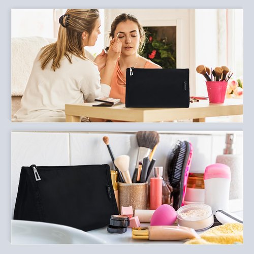 Aosbos Premium Small Makeup Bag, Compact Cosmetic Pouch, Travel-Size Make UP Case for Women, Black