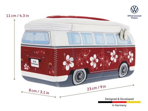 BRISA VW Collection - Volkswagen Neoprene Universal Makeup Cosmetics Toiletry Travel Pharmacy Bag in T1 Bus Design (Hibiscus/Red) (Small (9.1 x 4.3 x 3.1 inches))