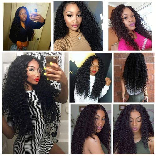 Deep Wave Closure Size 4"x4" 150% Unprocessed Brazilian Virgin Human Hair Bleached Knots Free Part Top Front Lace Closure Naturl Black Soft and Smooth (2102-DEEP-20B-4X4)