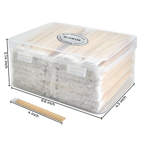 2200PCS Pointed Cotton Swabs with Storage Case - 4 inch Microblading Precision Tip Cotton Swabs with Wooden Sticks - Micro Tips for Makeup Eyelash Extensions Nail Art Supplies