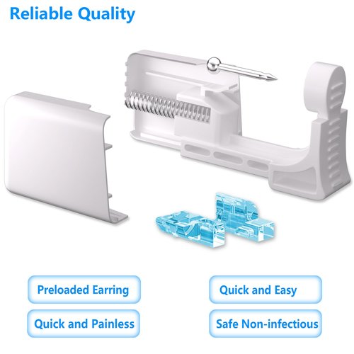 YINPAD Ear Piercing Kit, Disposable Piercing Gun Preloaded with Different Style Studs, at Home Self Piercer Kit (4 golden 4 silvery, Crown White)
