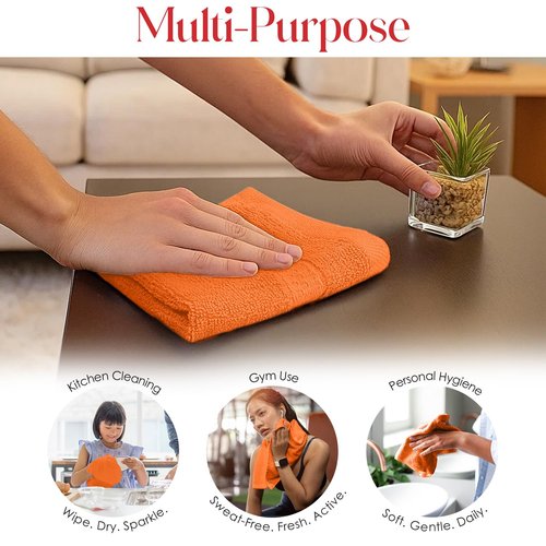 RIVERSIDE 12 Pack Premium 100% Cotton Face Washcloths, 550 GSM, 12 x 12 Inches, Soft, Absorbent Towels for Body & Shower, Bathroom Wash Clothes, Durable Face Towels Set for Spa, Gym, Orange
