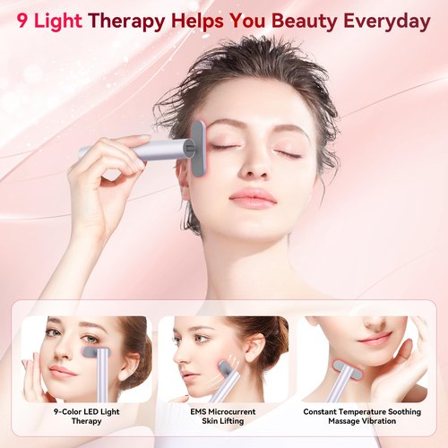 MoAcey 9 in 1 Red-Light-Therapy-Wand-for-Face, Portable Face Massager Tool, Microcurrent and Vibration True Beauty Glow Facial Massager Skincare Rejuvenation Tool for Women at Home, Purple