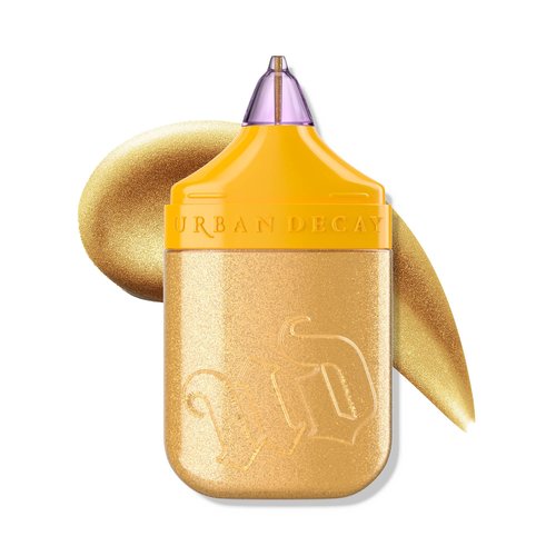 Urban Decay Face Bond Waterproof Luminizer (Over the Top - Hyper Metallic Gold), All-Over Liquid Highlighter + Bronzer, with 3% Niacinamide, Smudge-Resistant, Transfer-Resistant - 1 fl oz