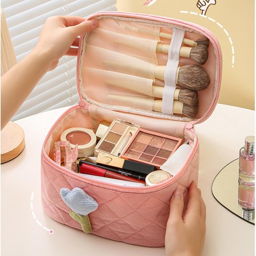 BoAn Cotton Large Floral Makeup Bag Set, Cosmetic Organizer Bag with Quilted Design for Women