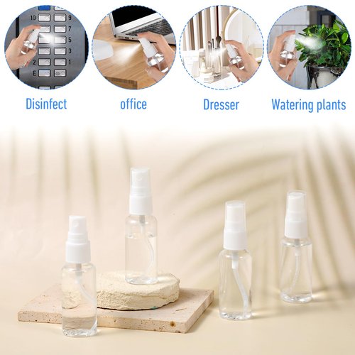 Meyeyaia 90PCS Small Travel Spray Bottle Bulk 1oz/30ml Clear Fine Mist Spray Bottles Plastic Refillable Mini Empty Bottles for Toiletries Perfume Plant Care Home Cleaning