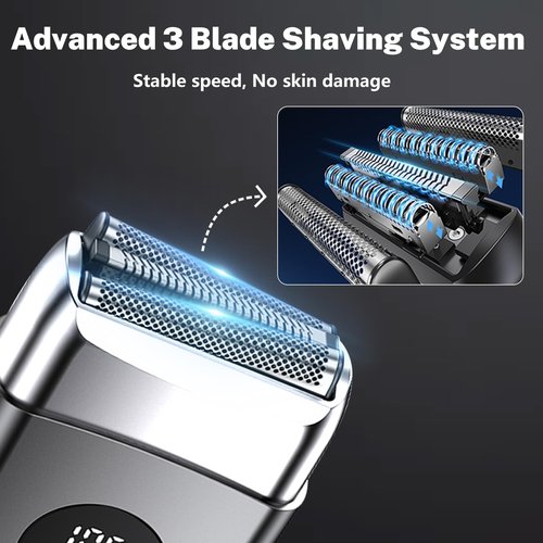 Electric Foil Shavers for Men, Mini Electric Razor for Face, IPX7 Waterproof Cordless Razor with Big LED Display & 3 Floating Blades, Wet Dry USB-C Fast Rechargeable for Travel & Home