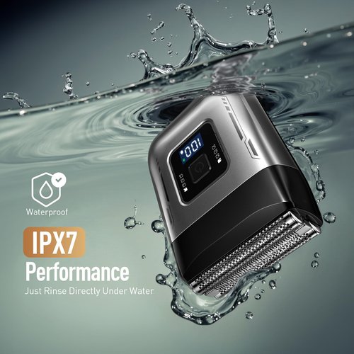 Scrorui Cordless Foil Shaver for Men: High-Speed 6000RPM, Dual Replacement Heads (Foil + Trimmer), USB-C Rechargeable, IPX7 Waterproof & Battery Display