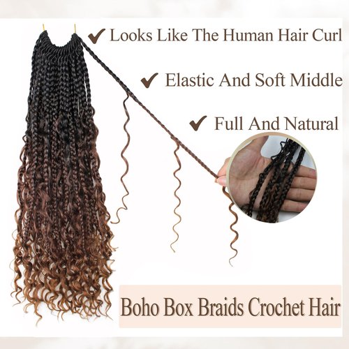 Vustbeauty 9 Packs Boho Box Braids Crochet Hair 24 Inch Goddess Box Braids Crochet Hair With Curly Ends Synthetic Bohemian Braids Hair Extension For Women (24inch,1b/4/30)