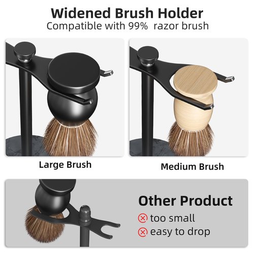 pickpiff Safety Razor Stand with Brush Holder, Marble Base with Black Metal Holder Heavy Duty, Extra Wide Openings, Fits Most Brushes and All Kinds Of Razors