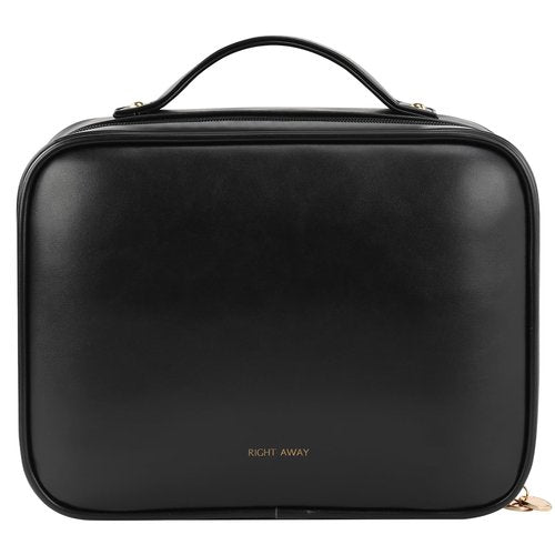 RIGHT AWAY Travel Toiletry Bag for Women, Makeup Bag& Cases, Waterproof Makeup Organizer Cosmetic Bag with Compartments,Portable Make Up Bag for Travel Size Toiletries,Skincare,Brushes Set,Black