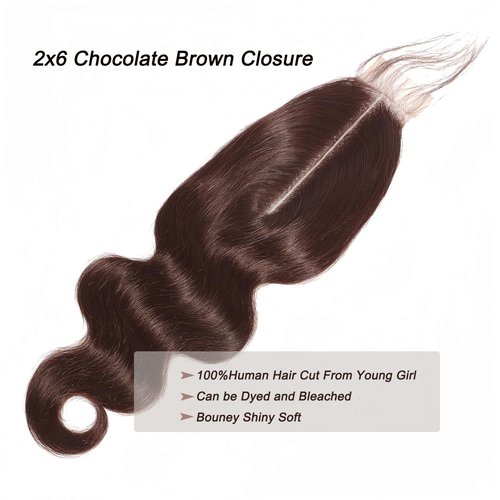 Brown 2x6 Closure Body Wave #4 Chocolate Brown Virgin Human Hair Middle Part 150% Density Hd Transparent Brazilian Kim K Lace Closure With Baby Hair 14 Inch