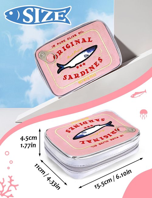 Cessfle Canned Sardines Makeup Bag, Funny Sardine Tin Fish Cosmetic Bag, Creative Cute Makeup Bag Kawaii Pencil Case Pouch, Coquette Make up Pouch for Women