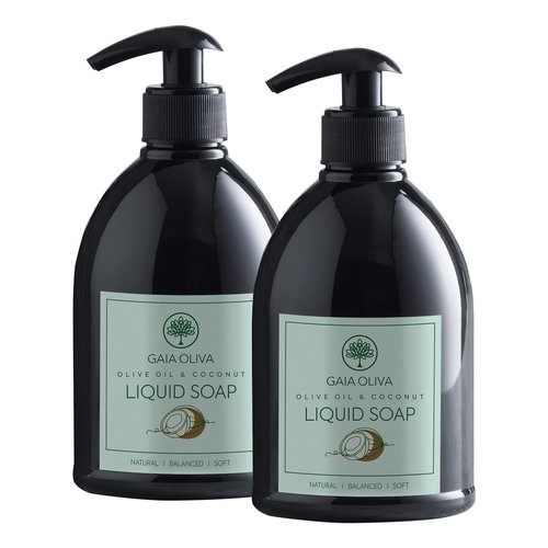 GAIA Oliva Olive Oil Hand Soap Liquid – Luxury Moisturizing Liquid Hand Soap for Bathroom & Kitchen, Natural Ingredietns for Dry, Cracked Hands with Coconut Scent – 16.9 FL OZ Bottle (Pack of 2)