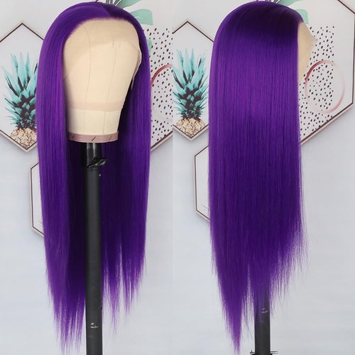Lezaxiu Purple Synthetic Hair Wigs Long Straight Hair Natural Dark Purple Color Wig Heat Resistant Fiber Hair Wigs for Fashion Women