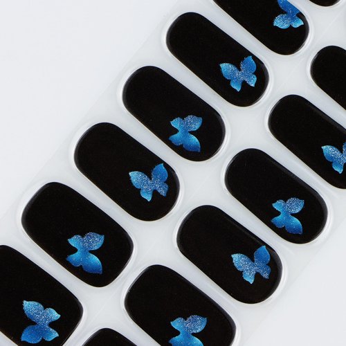 JMEOWIO Gel Nail Stickers Blue Butterfly Cat Eye Semi Cured Gel Nail Strips Wraps UV/LED Nails Art Design Decoration Accessories