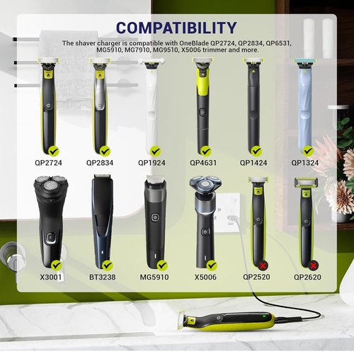 YBQZJSLY Charger Charging Cord Compatible with Philips One Blade QP2724 QP4530 QP2834 QP4631 QP6531 5V Charger for Multigroom Series MG7910 MG7970 MG5910 MG9510 MG9520 PQ888