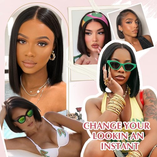 Farblick Bob Wig Human Hair 10 Inch Glueless Wigs Human Hair Pre Plucked Pre Cut 6×4 HD Lace Front Wigs for Women 180% Density Short Straight Wig Ready to Wear