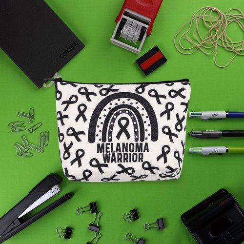 Melanoma Cancer Awareness Gift Black Ribbon Skin Cancer Survivor Bag Melanoma Warrior Makeup Bag Melanoma Awareness Zipper Bag (Melanoma Warrior)