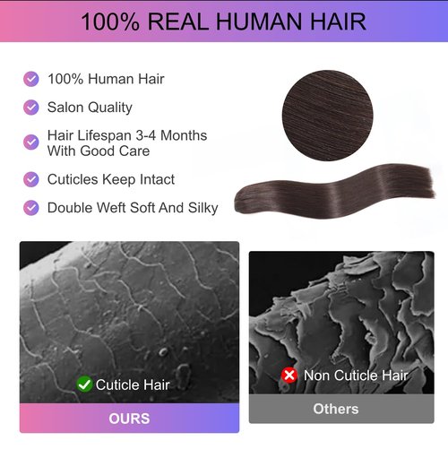 MEYOFUN Dark Brown Clip in Hair Extensions, 16 Inch 90g, 2 Dark Brown Hair Extensions Real Human Hair, Invisible Seamless Remy Human Hair Clip Extensions for Women 8pcs Per Set with Double Weft