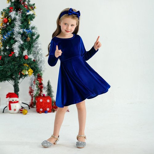Weixinbuy Toddler Girl Fall Winter Clothes Outfit Baby Girl Velvet Twirl Dress Long Sleeve Pocket Swing Party Dress for Girl