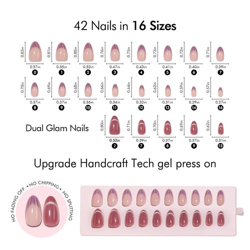VSALON Short Almond Press-On Nails, 42 Count (Pack of 1), French Tip & Cat Eye, Cream Finish, Plastic, 16 Sizes & 10 Alternative Nails, UV Glue, Easy Tabs, Remover (Rose Sweetheart)
