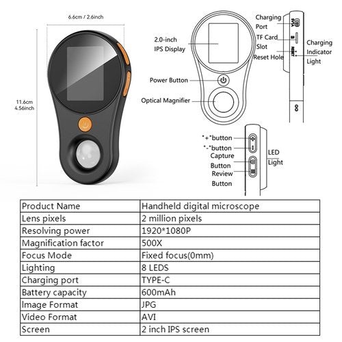 JBMBHC Handheld Dermatoscope Skin Analyzer Machine, Wireless Portable Digital Microscope with 1080P IPS Screen 8 LEDs, 500X Magnifier, for Scalp/Hair Trichomes Facial Skin Dermatoscope