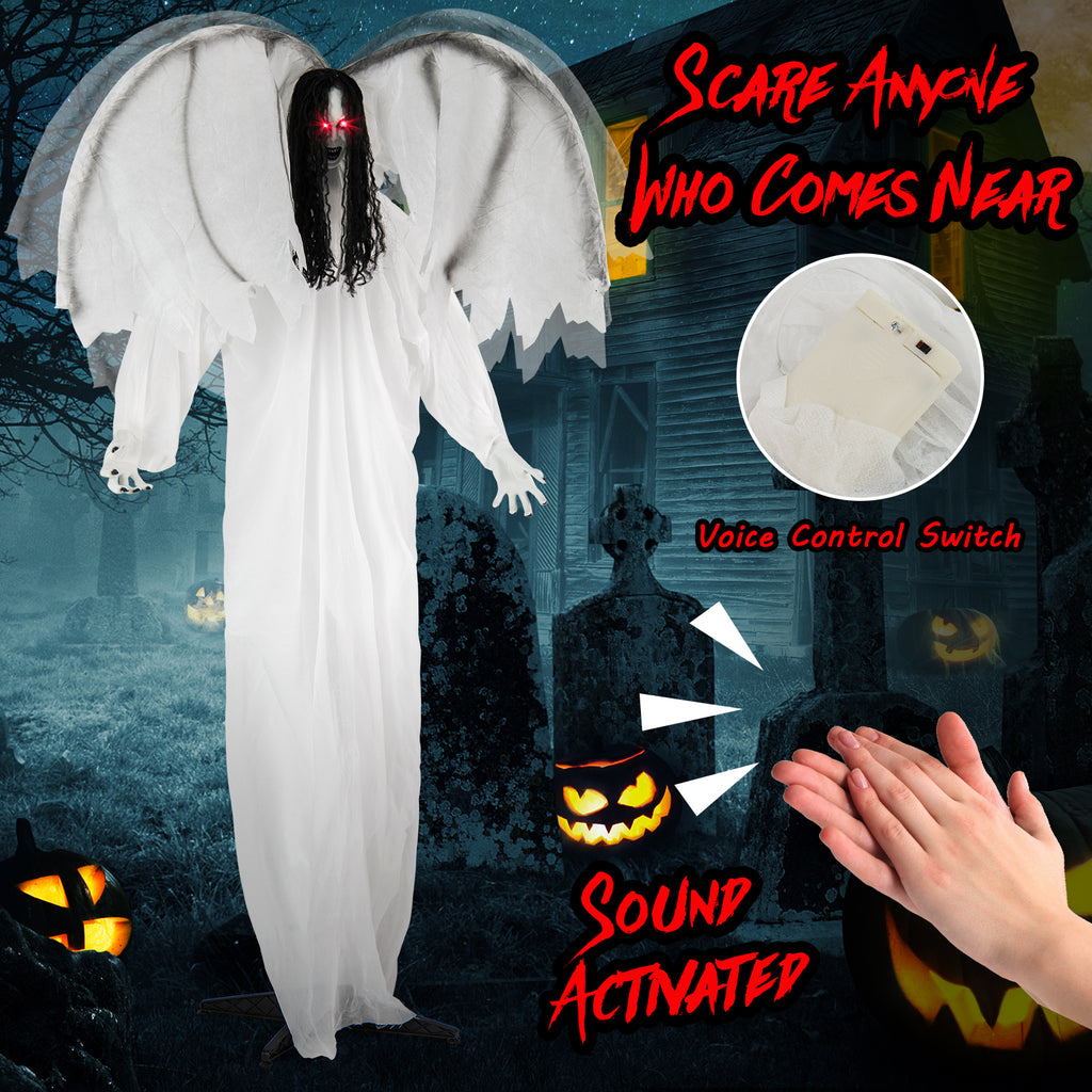 6.6 Feet Halloween Animatronic Standing Angel with Sound-Activated Lights & Flapping Wings — Variation of THIS Listing