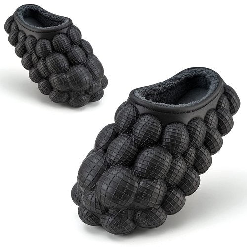 Jaeynow Massage Bubble Slides Women,Funny Lychee Spa Slippers for Men Indoor and Outdoor Non-Slip Bath Shower Shoes Bedroom House Gym Basketball Slides Sandals(Fuzzy Black 39/40)