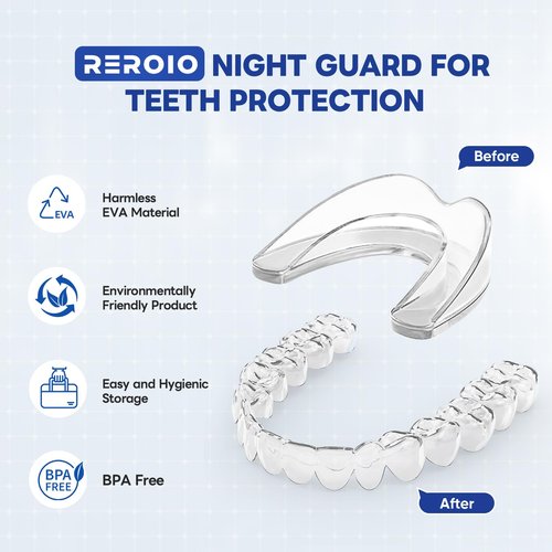REROIO Mouth Guard for Grinding Teeth at Night, Teeth Grinding Mouth Guard for Sleeping, Perfect fit Night Guards for Teeth Grinding, 2 Size Mouthguard Available for Adults