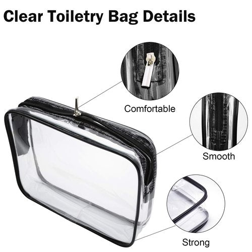 Cosywell Clear Toiletry Bag Quart Size Bag Travel Makeup Cosmetic Bag PVC Toiletries Cosmetic Pouch for Women Men 3PCS (S)
