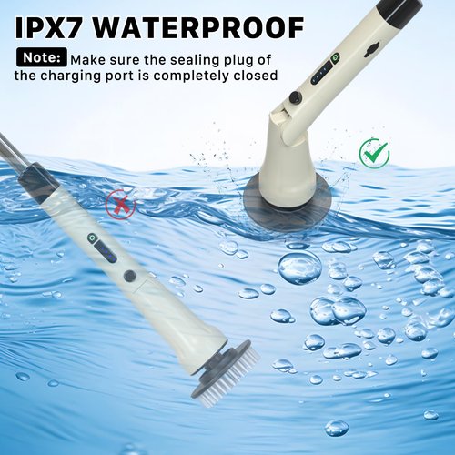 Electric Spin Scrubber, Hillyfe Bath Scrubber for Cleaning with 7 Replaceable Brush Heads, IPX7 Waterproof,300/400 RPM, 3 Adjustable Size,Cordless Shower Cleaner Brush for Bathroom Floor,Beige