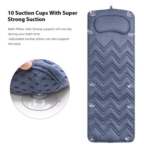 Bath Pillows for Tub Neck and Back Support,Full Body Bath Pillow-Ergonomic Shape with 10 Powerful Suction Cups - Cushioned Headrest for Neck and Back Support