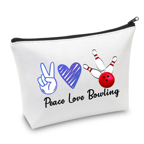 Bowling Makeup Bag Bowling Gifts Bowling Lover Gift Bowler Gifts Bowling Player Gifts Bowling Ball Gift Cosmetic Bag Pouch (Peace Love Bowling)