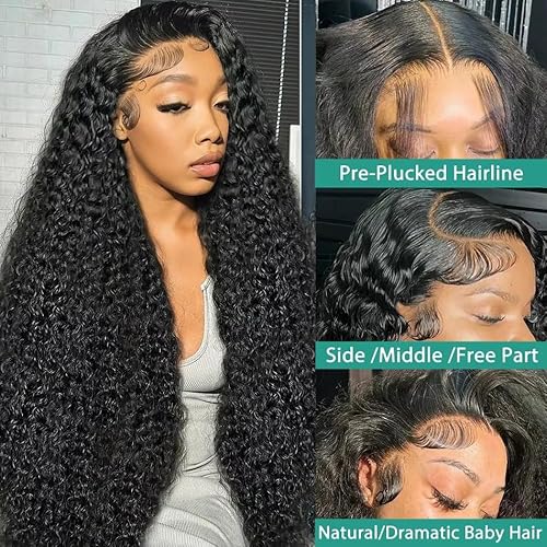 Deep Wave Lace Front Wigs Human Hair 13x6 Curly Wigs Human Hair 200% Density Wet and Wavy Lace Front Wigs Pre Plucked Deep Wave Wig for Women(32 Inch)