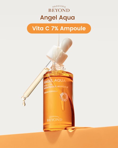 BEYOND Angel Aqua Vita C 7% Ampoule (1.01fl oz) - Vegan Vitamin C Serum for blemish Reduction, Even Skin Tone & Sensitive Skin Care. with 7% Pure Vitamin C, Panthenol,