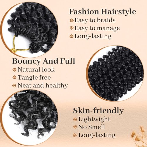 ShowCoco 8 Packs Passion Twist Hair Water Wave Braiding Hair Curly Passion Twist Crochet Hair Braiding Hair Synthetic Hair Extension (22 Inch, #1B)