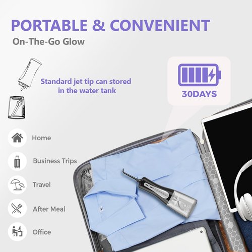 GOLDANT 350ML Water Dental Flosser Teeth Pick with Stand Convenient Storage, 5 Modes Portable Cordless Oral Irrigator, Electric Rechargeable IPX7 Waterproof for Home Travel Teeth Cleaning(Black)