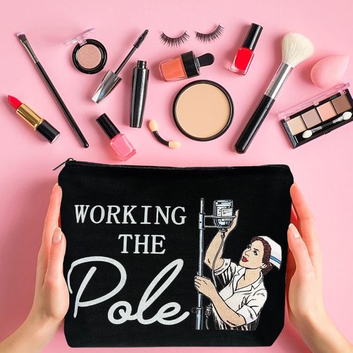 Degpum Working The Pole Nurse Makeup Bag,ER Emergency Room ICU Nurse Gift for Women,Nurse Accessories for Work,Nurse Graduation Gift,Nurse Tote Bag RN Nursing Bag for Work