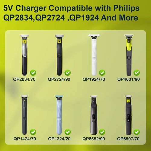 BENSN 5V1A Charger Compatible with Philips Norelco One Blade QP2724 QP2834 QP1924, Fit for Phillips QP6542 QP6552 QP4631 QP6507 QP6552 QP4530 MG5910 MG7910 MG9510 Electric Trimmer Charging Cord