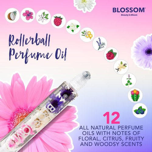 Blossom Roll on Rollerball Perfume Oil with Natural Ingredients + Essential Oils & Unisex Eau De Parfum Plant Based Perfume Spray, Infused with Real Flowers, 2 Pack Bundle, Honey Jasmine/Slay