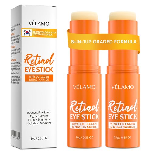 VELAMO ADVANCED Retinol Eye Balm Stick: Made in Korea, Travel Essentials, Upgraded 8-in-1 Formula with Collagen, Niacinamide & Peptides – Under Eye Cream for Dark Circles, Puffiness & Wrinkles 0.7oz