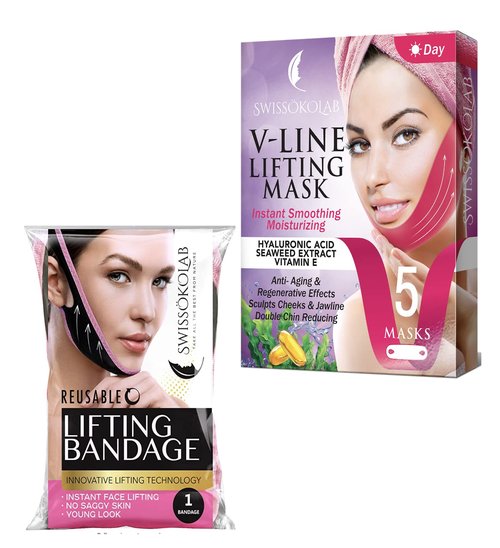 SWISSÖKOLAB Double Chin Reducer V Line Lifting Mask + Reusable Face Slimming Strap Lifting Bandage Chin Up Patch Chin V Up Contour Tightening
