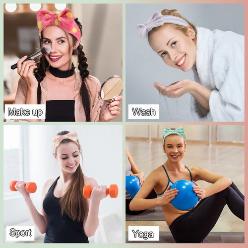 Tigeen 48 Pieces Spa Headband Bulk, Headband for Washing Face, Coral Fleece Bow Hair Band, Skincare Hair Band for Women Shower Cosmetic Facial Makeup Mask, 24 Styles