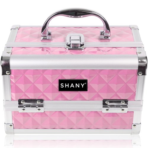 SHANY Chic Makeup Train Case Cosmetic Box Portable Makeup Case Cosmetics Beauty Organizer Jewelry storage with Locks, Multi trays Makeup Storage Box with Makeup Mirror - Polite PINK