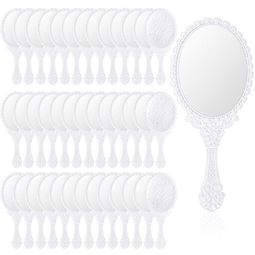Namalu 40 Pcs Vintage Handheld Mirror Small Embossed Portable Princess Cute Compact Mirror with Handle for Women Valentine Party Favors Travel(White)