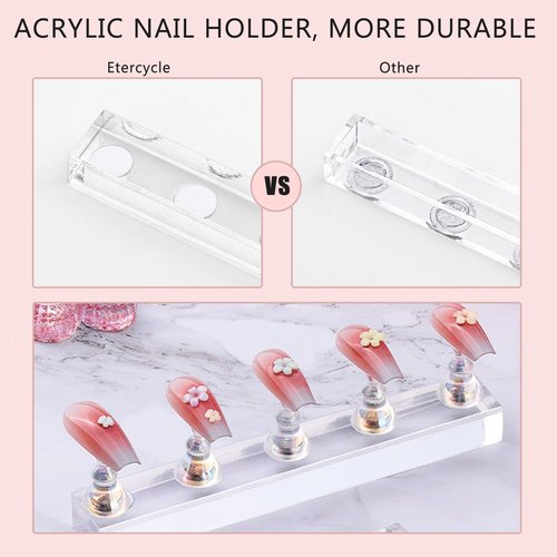Etercycle Nail Stand Acrylic Nail Art Display Stand Practice Nail Holder for Painting Nails Magnetic Practice Stands with Reusable Putty (Pink Clear)