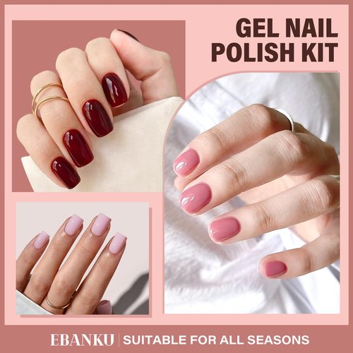 EBANKU 12 Pcs 15ML Gel Nail Polish Set, Same Color Same Bottle Red Pink Nude Brown Fall Soak Off Gel Nail Polish Kit Nail Art Manicure Gifts for Women